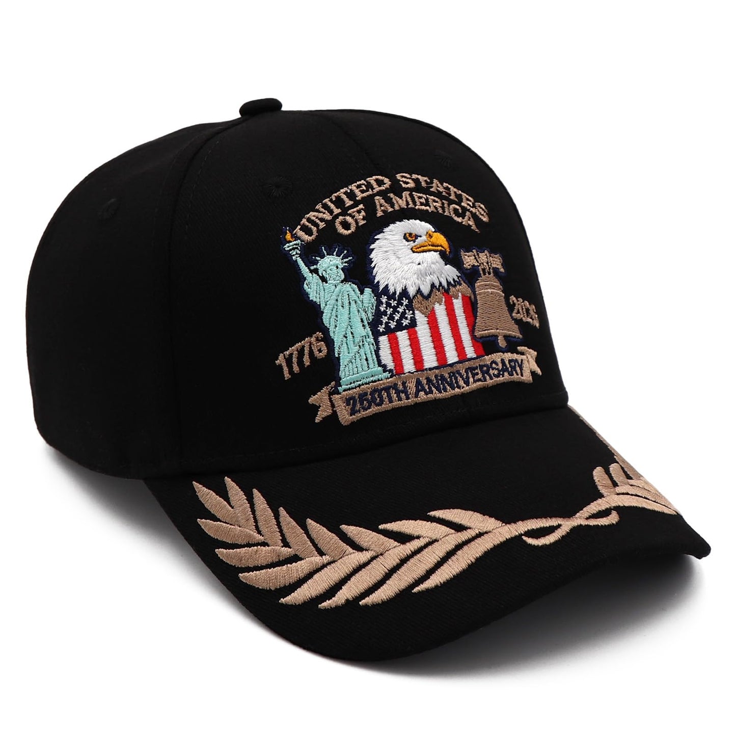 APUTI 250 Anniversary USA Hat, USA 250th Anniversary Merchandise Adjustable Embroidered Patriotic Baseball Cap Men Women Black