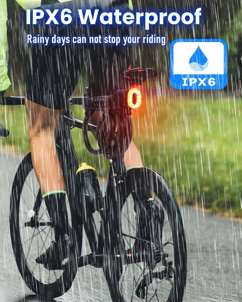 Combination Bike Lock Cable - with LED Bike Tail Light and Keypad Light, IPX6 Waterproof Heavy Duty Strong Anti-Theft 5 Digit Keyless Cable Lock, for Kids Adult Bike Accessories (4FT, Black-0.5 inch)