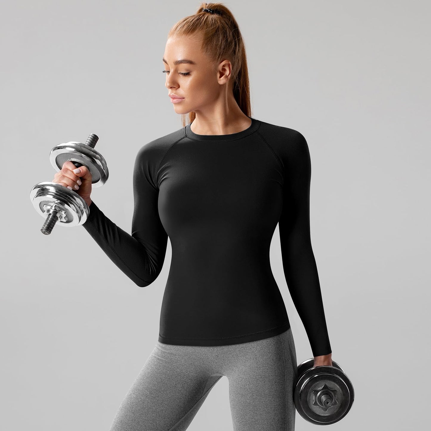 Simlakey 5 Pack Women's Compression Shirt Long Sleeve Workout Shirts Quick Dry Fitted Athletic Tops Gym Yoga Running(Black,L)