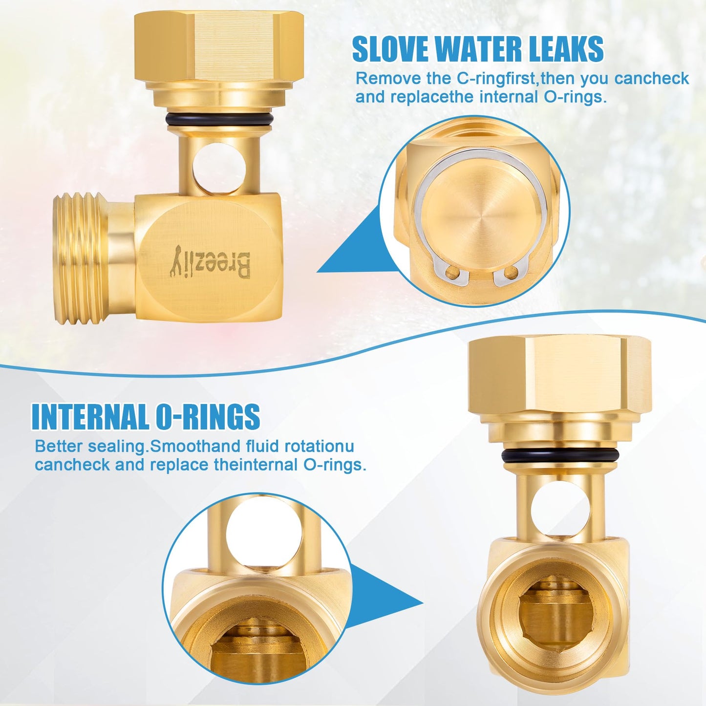 Breezliy Garden Hose Swivel elbow Connector 90 Degree Solid Brass Pipe Fittings,Brass Replacement Part Swivel,Hose Kink Protector（1pc）