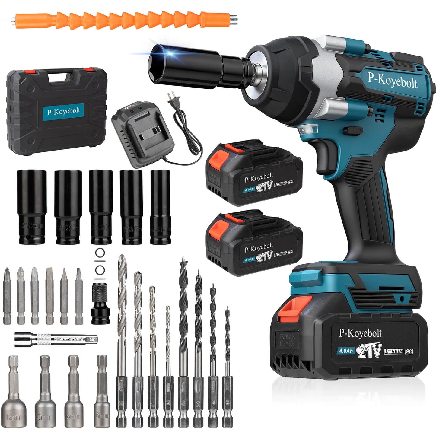 Cordless Impact Wrench, 740Ft-lbs (1000N.m) Electric Impact Gun driver, with 4-Mode Speed, 2 Battery & Charger, 5 Sockets 8 Drill 6 Screws, Power Impact Wrench Set for Car Home/Truck RV/Mower