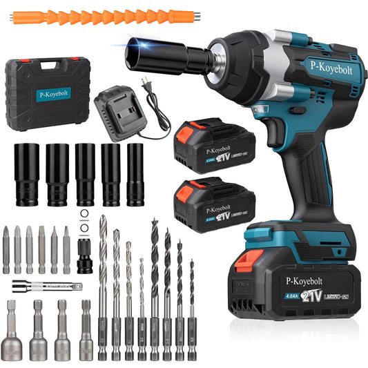 Cordless Impact Wrench, 740Ft-lbs (1000N.m) Electric Impact Gun driver, with 4-Mode Speed, 2 Battery & Charger, 5 Sockets 8 Drill 6 Screws, Power Impact Wrench Set for Car Home/Truck RV/Mower