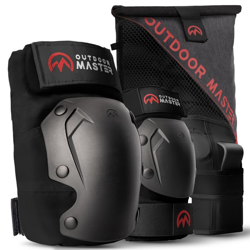 OutdoorMaster Adult Knee and Elbow Pads Set - Skate Protective Gear with Wrist Guards - For Adult & Youth - Black, M/L - [6pcs]
