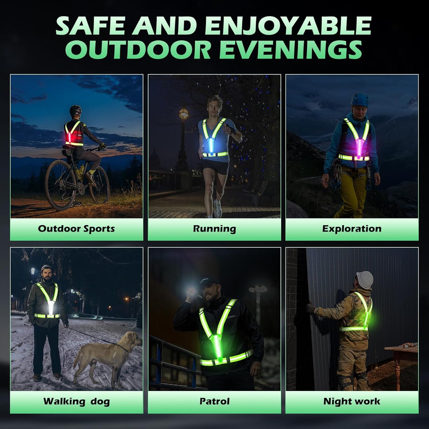 Skiennix LED Reflective Running Vest - Rechargeable Light Up Vest with 3 Modes & 5 Colors for Safety