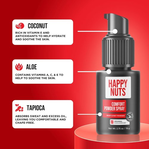 Happy Nuts Comfort Powder Spray Deodorant for Men - Aluminum-Free Anti-Chafing & Odor Control, 2.75 oz (2 Pack)