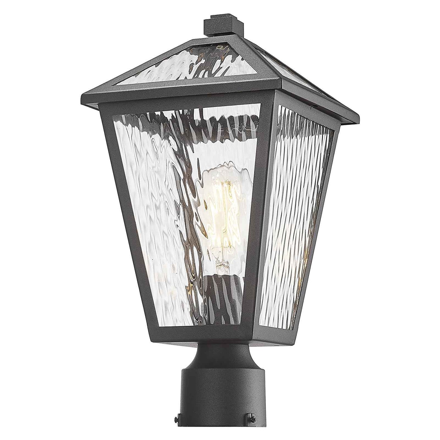 Luminzone Outdoor Post Lights with Water Ripple Glass, Modern Waterproof and Anti-Rust Aluminum Pillar Outside Lighting for Garden, Driveway, Patio, Porch, Garage, Black, Medium