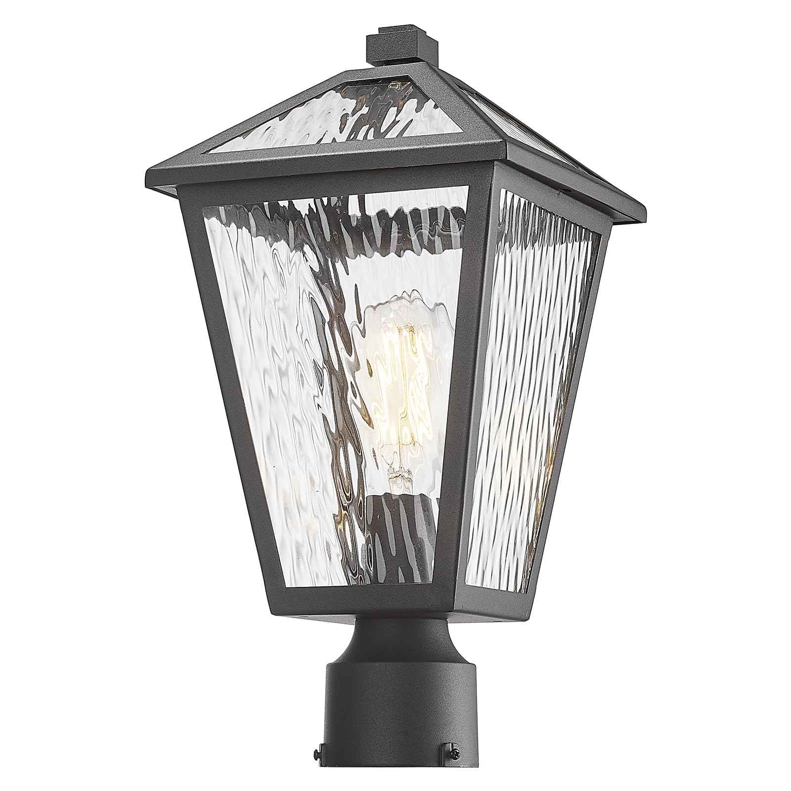 Luminzone Outdoor Post Lights with Water Ripple Glass, Modern Waterproof and Anti-Rust Aluminum Pillar Outside Lighting for Garden, Driveway, Patio, Porch, Garage, Black, Medium