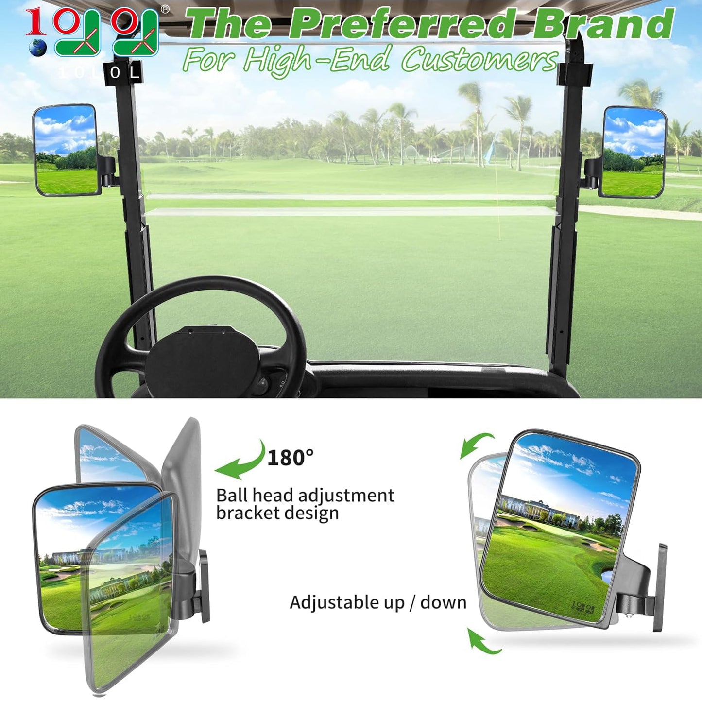 10L0L Golf Cart Side View Mirrors, Universal Golf Cart Rear View Mirror for EZGO Yamaha Club Car 2 Side Mirrors