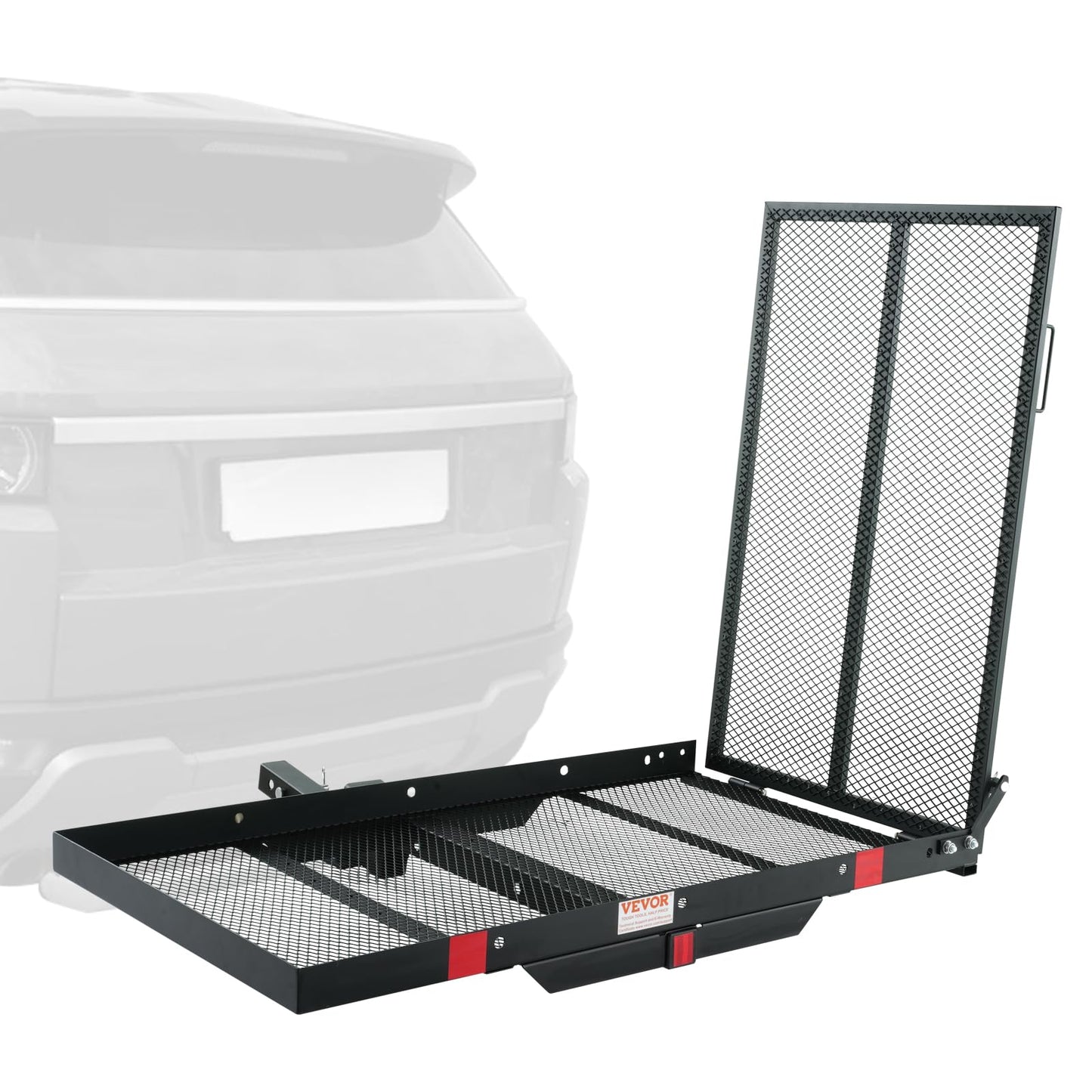 VEVOR Hitch Mount Wheelchair Carrier, 500LBS Mobility Scooter Carrier with Folding Ramp, Iron Trailer Hitch Rack Basket with Stabilizer, Straps, Fit 2" Hitch Receiver for SUV Van Car, 45.3" x 25.6"