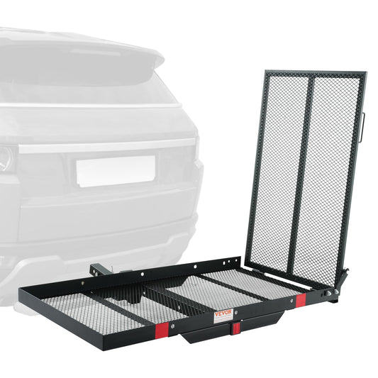 VEVOR Hitch Mount Wheelchair Carrier, 500LBS Mobility Scooter Carrier with Folding Ramp, Iron Trailer Hitch Rack Basket with Stabilizer, Straps, Fit 2" Hitch Receiver for SUV Van Car, 45.3" x 25.6"