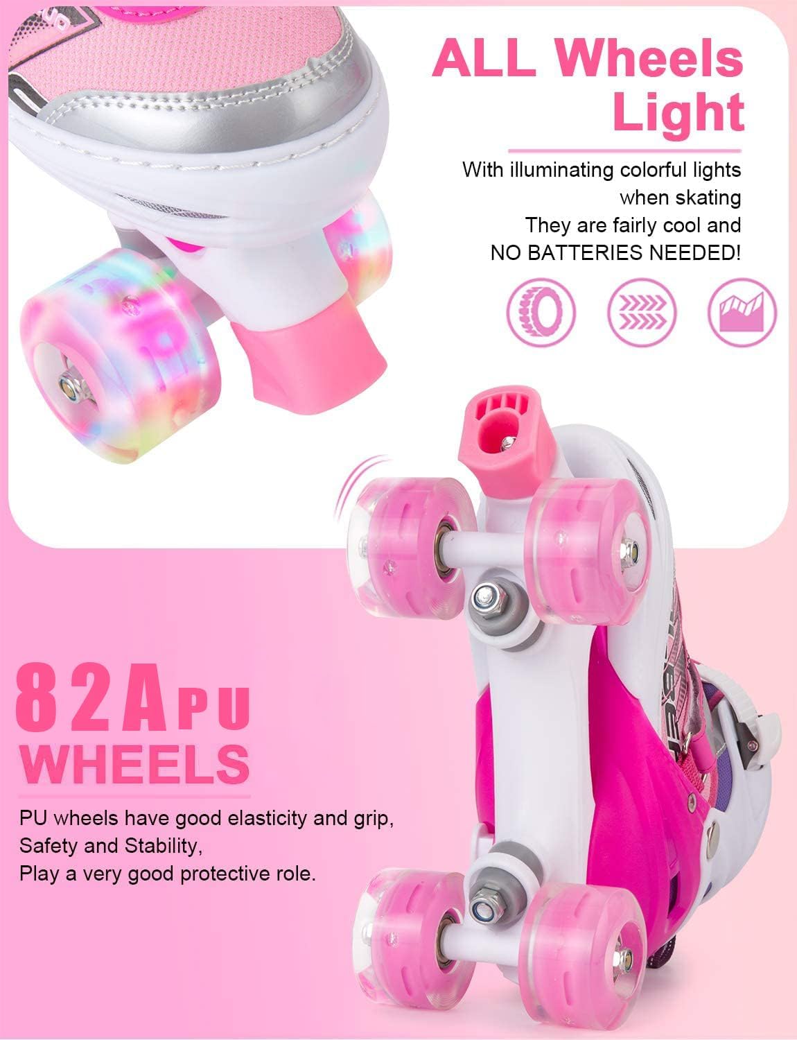 Sowume Adjustable Roller Skates - Illuminating Fun for Girls & Women | Safe, All 8 Wheels Shine