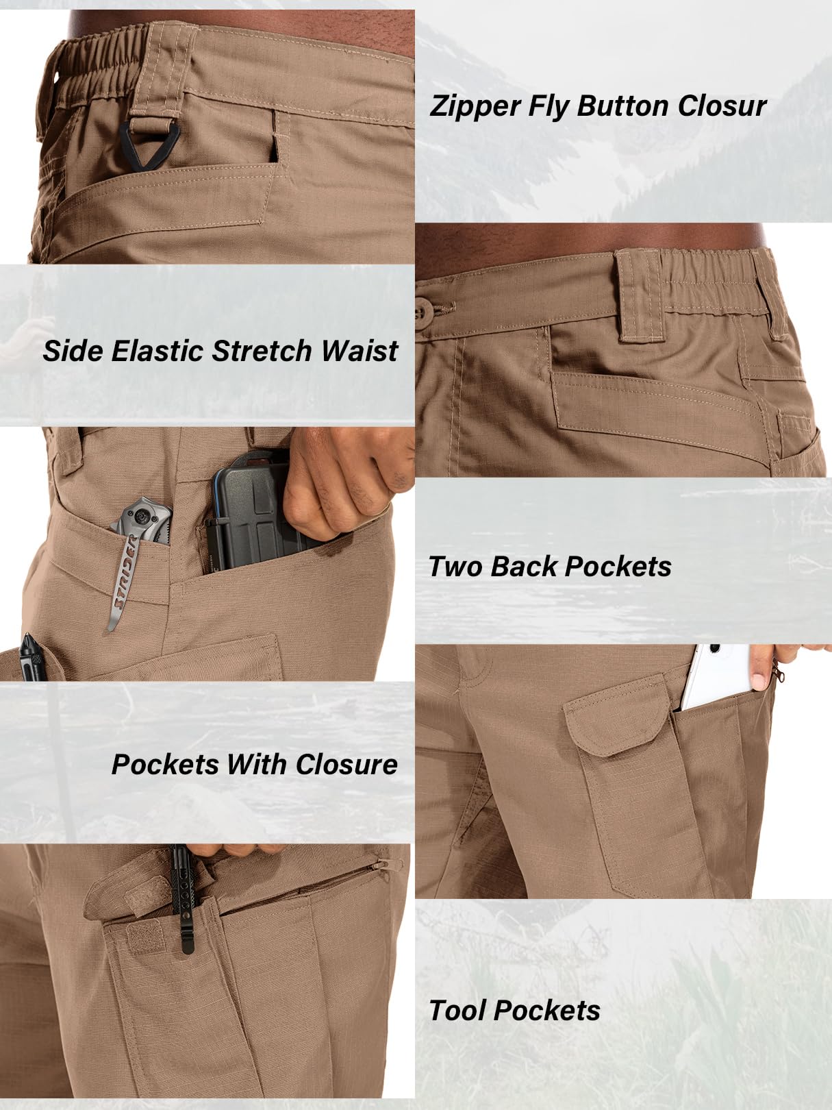 Jessie Kidden Mens Tactical Shorts Stretch Outdoor Cargo Shorts Wear Resistant Rip Stop Work Hiking Fishing Shorts (6223 Brown 38)