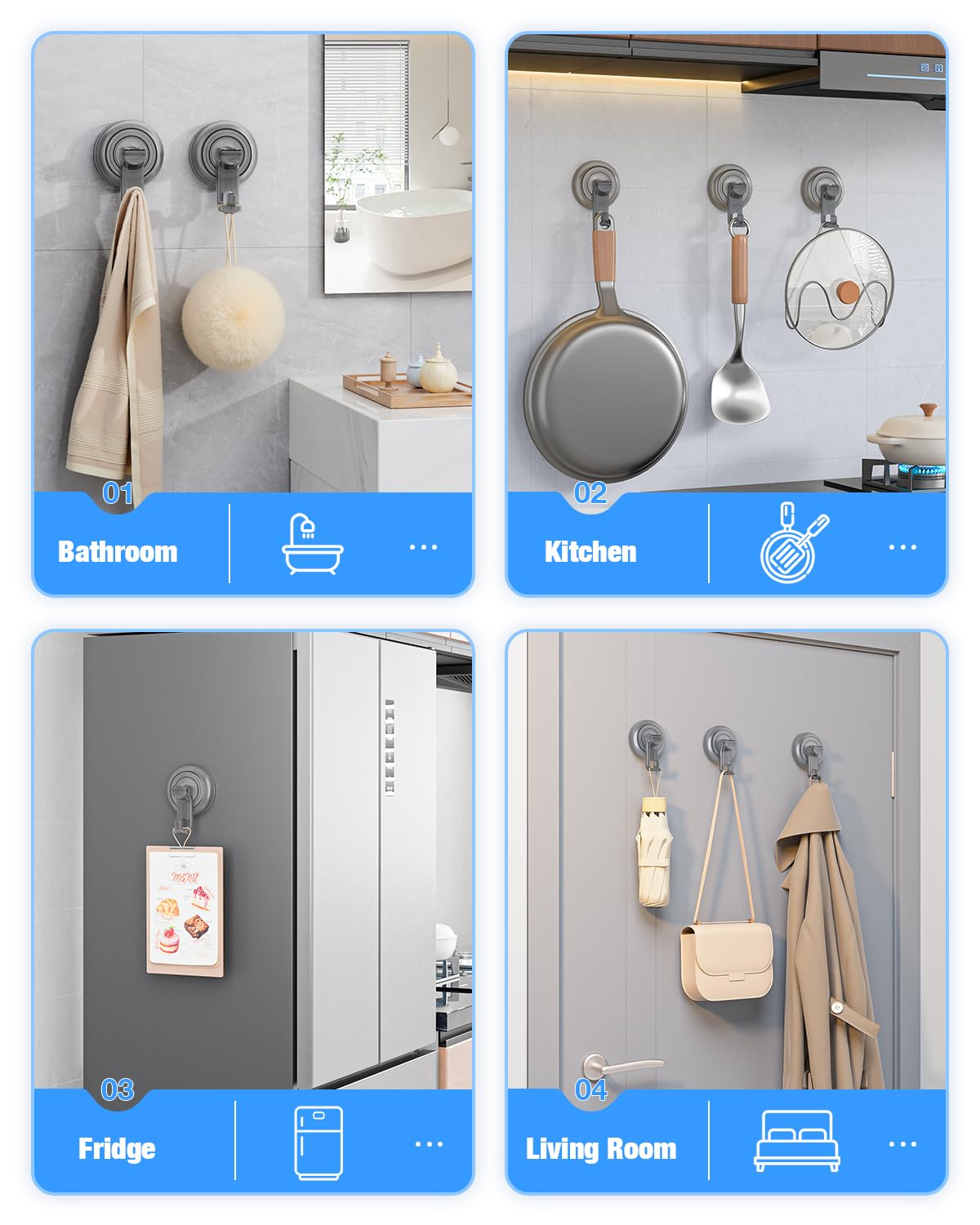 JOTPE Shower Hooks Suction Cup, Heavy Duty Suction Cup Nano Gel Hooks Waterproof for Shower, Bathroom, Glass, Door, Windows, Kitchen Hanging up to 11lbs on Smooth Surface, Easy to Install and Remove