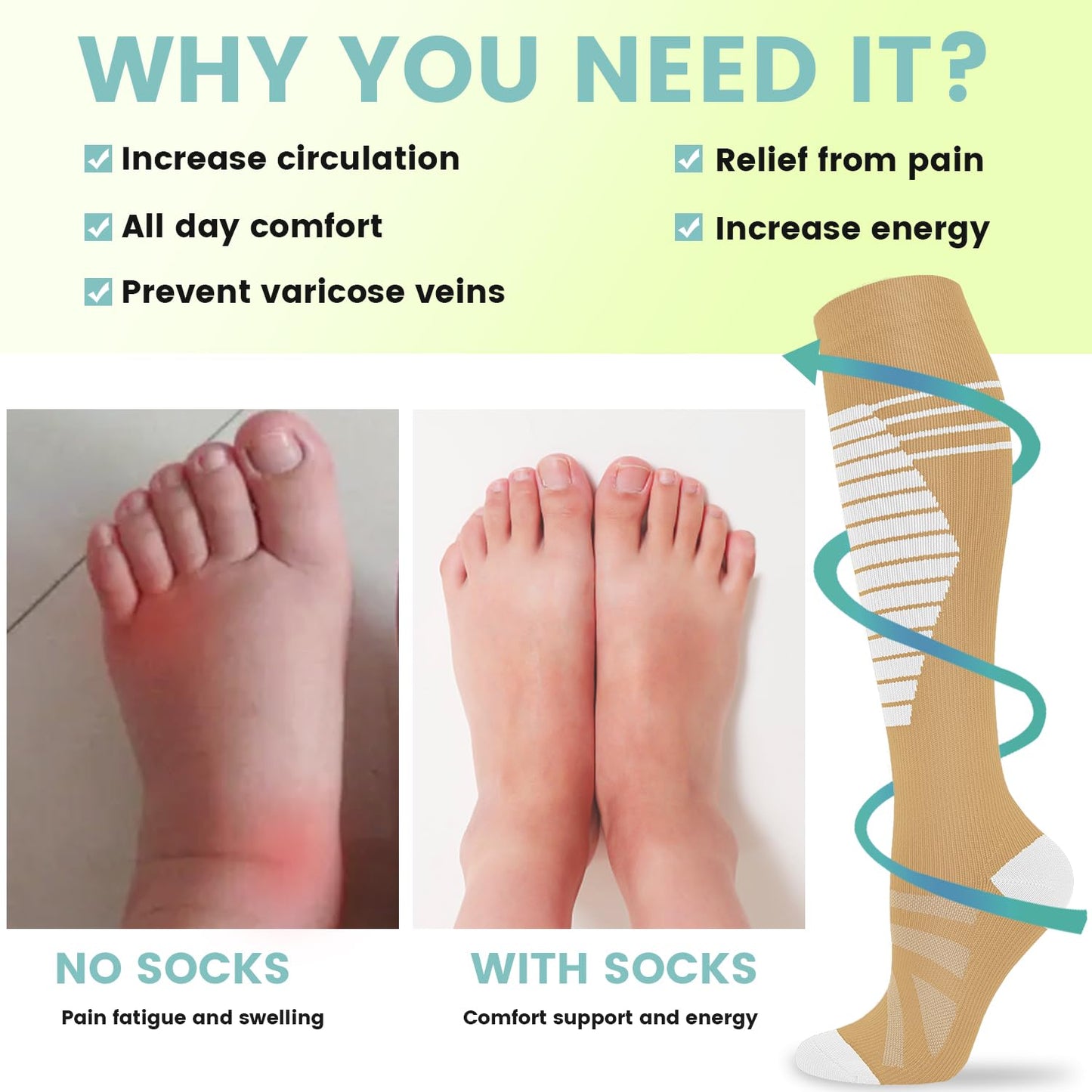 Iseasoo Copper Compression Socks 15-20 mmHg for Men & Women 8 Pairs – Circulation Support for Nurses, Travel, Running, Hiking, Soccer（L/XL）