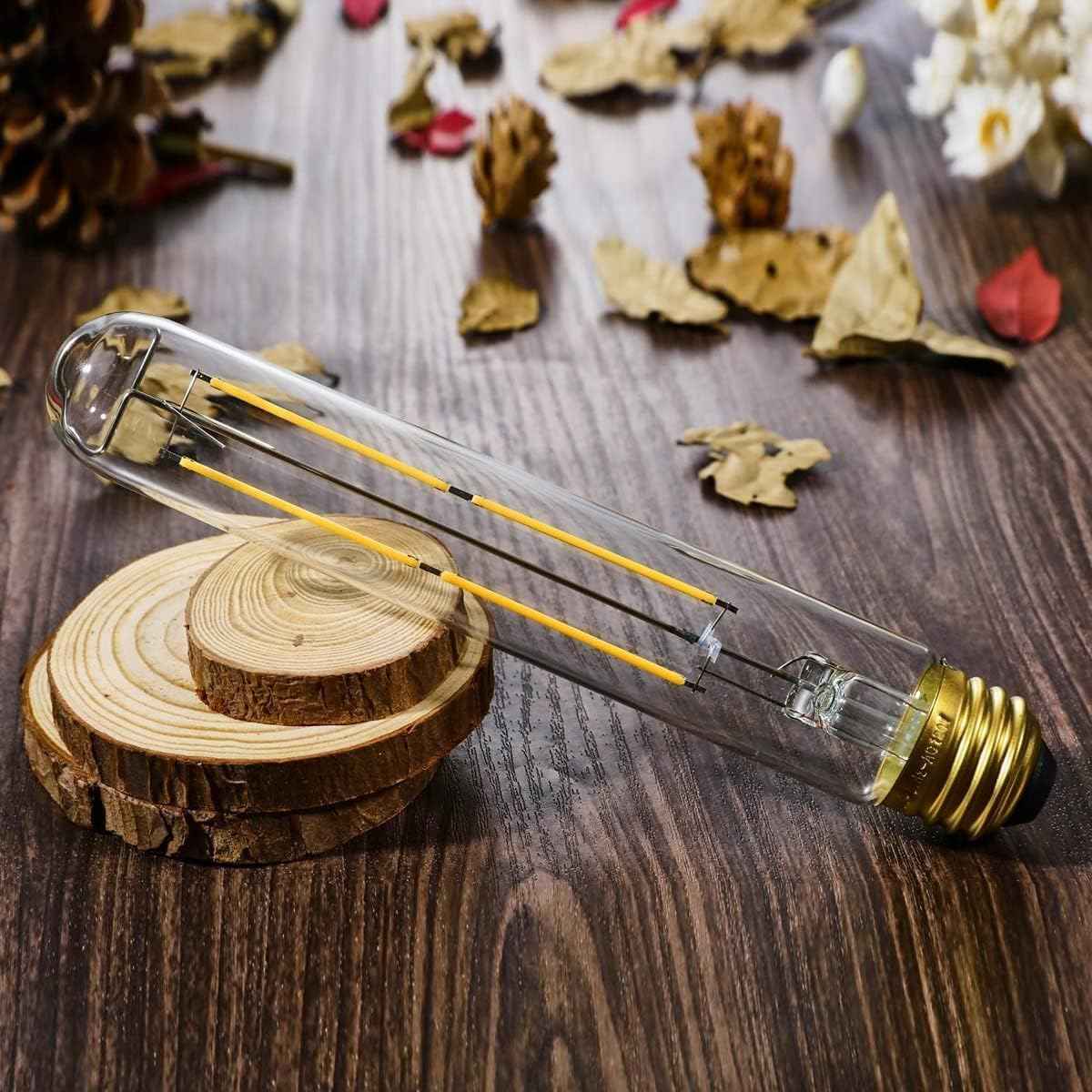 Leools Dimmable E26 Light Bulb 8W Equal 75 watt led Light Bulb Warm White 2700K AC120V Edison Light Bulbs 75 Watt 800LM Clear T10 led Bulb for Rustic Pendant,Industrial Pipe,Wall sconces,4Pack