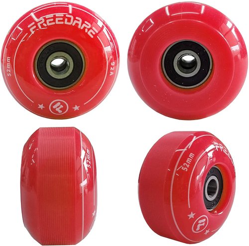 FREEDARE Skateboard Wheels 52mm and Bearings, Spacers Installed 90A Wheels(Red,Pack of 4)
