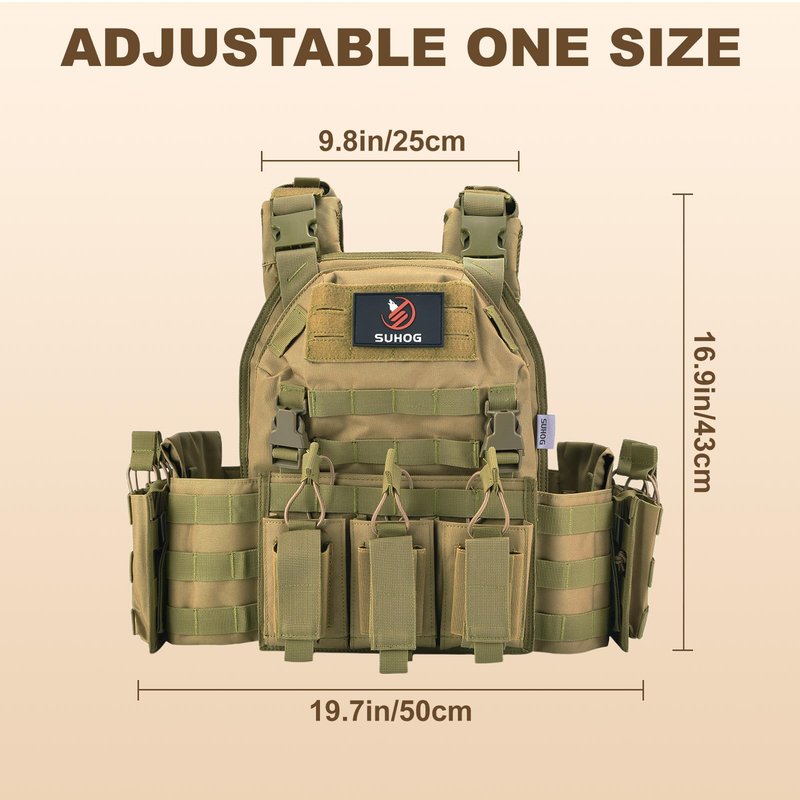Adjustable Quick Release Tactical Vest, Molle Airsoft Vest, Lightweight Modular Airsoft with Multiple Pouches For Training (Army Green)