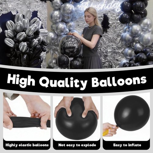 Black Balloons - 100 Pack 12-Inch Birthday Decorations for Parties, Baby Showers & Weddings