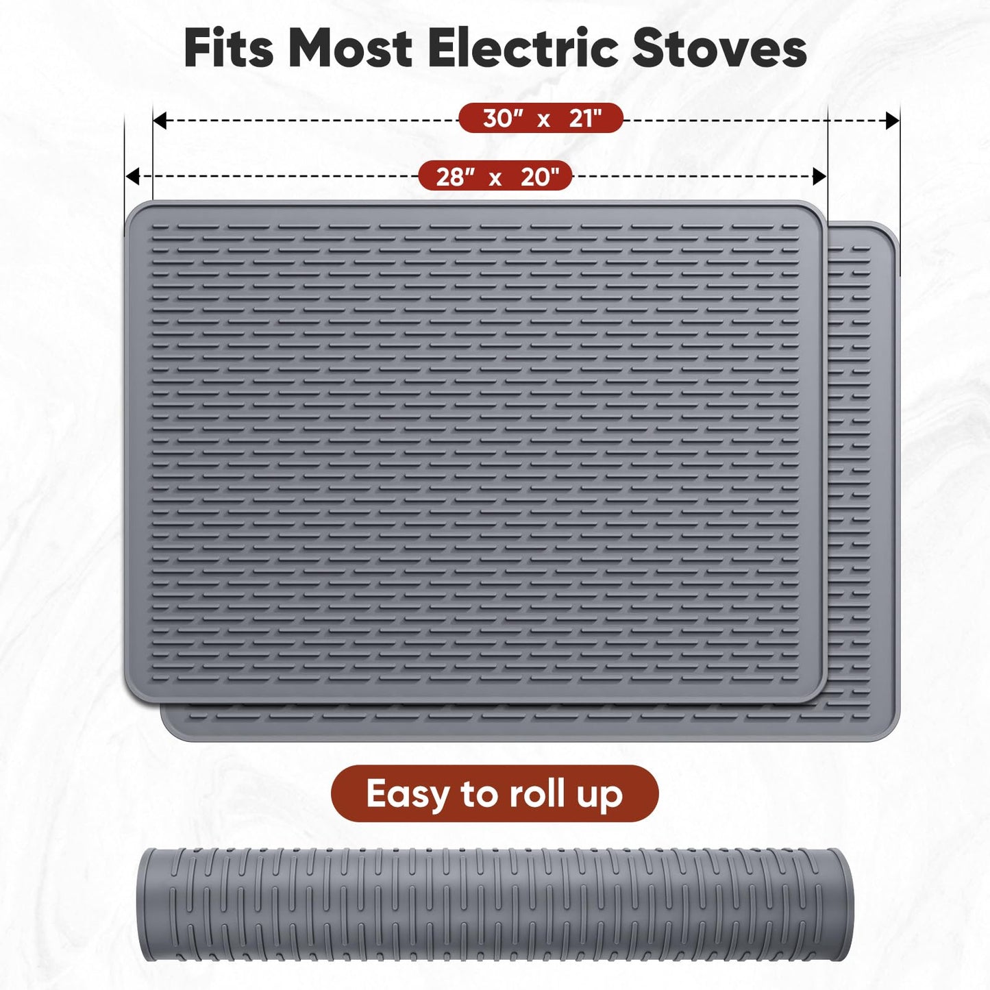 IKANFI Stove Top Cover for Electric Stove, Dish Drying Mat for Kitchen, Glass Cooktop Protector, Heat Resistant Waterproof Foldable Anti-Slip Silicone Mat (Gray, 30''L x 21''W)