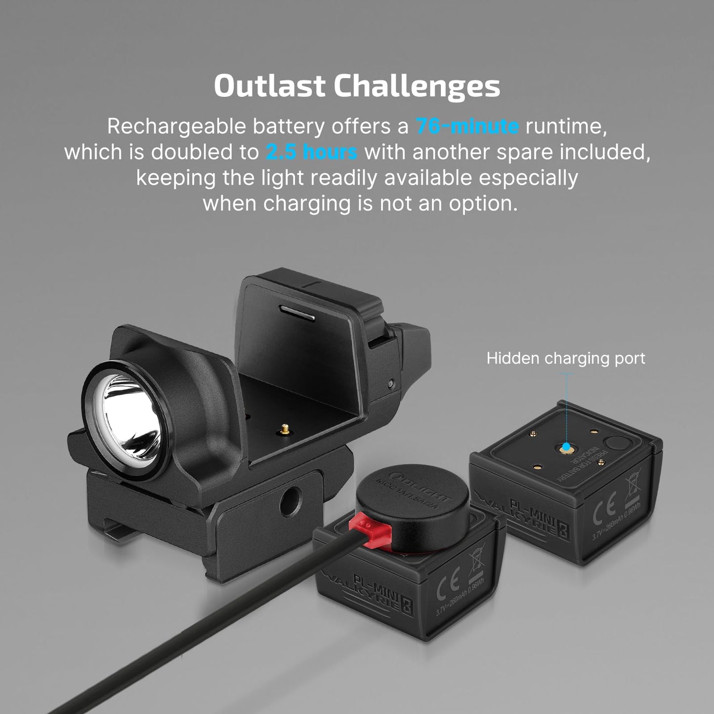 OLIGHT PL-Mini 3 Valkyrie 600 Lumens Compact Tactical Picatinny/GL/Hellcat Rail-Mounted Weaponlight with Two Included Rechargeable and Removable Battery, Pistol Light with Strobe Mode (Black)