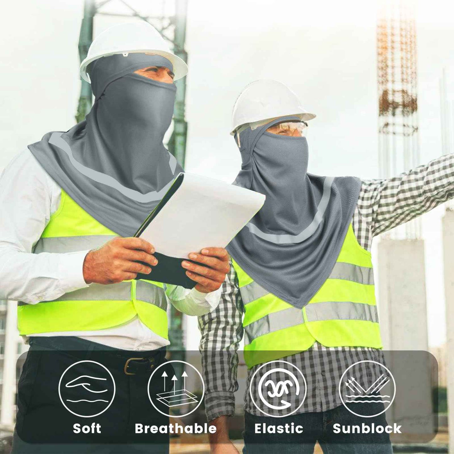 Ultrafun 4 Pcs Hard Hat Sun Shade Full Brim Mesh Balaclava Neck Sun Protection with Reflective Strip(Not Include Hard Hat) (US, Alpha, One Size, 2 Pack-Grey)