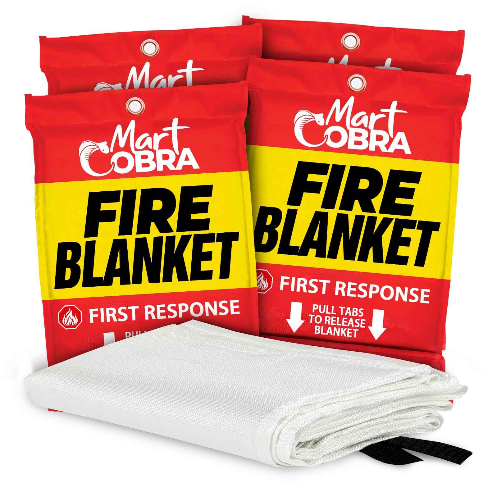 Mart Cobra Emergency Fire Blanket for Home and Kitchen - 4 Pack - Fire Blankets Emergency for Home Safety 40” x 40” - Suppression Shield Retardant Extinguisher Fiberglass Welding Fireproof Cloth Towel