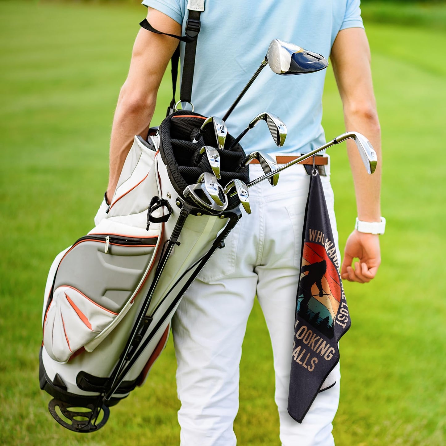 HunnmingRe 2 Pcs Funny Golf Towel with Clip Not All Who Wander are Lost Some are Looking for Balls Golf Accessories for Men Husband Boyfriend Dad and Grandpa(Classic Style)