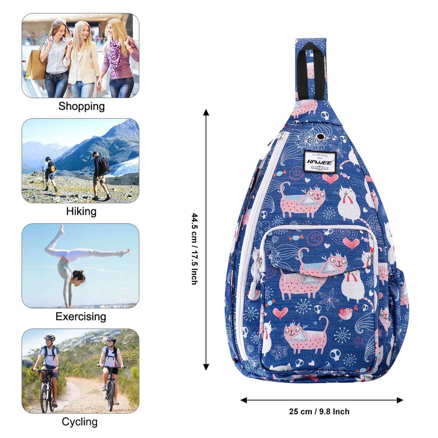 HAWEE Hiking Crossbody Bags for Women One Shoulder Strap Adjustable Sling Backpack
