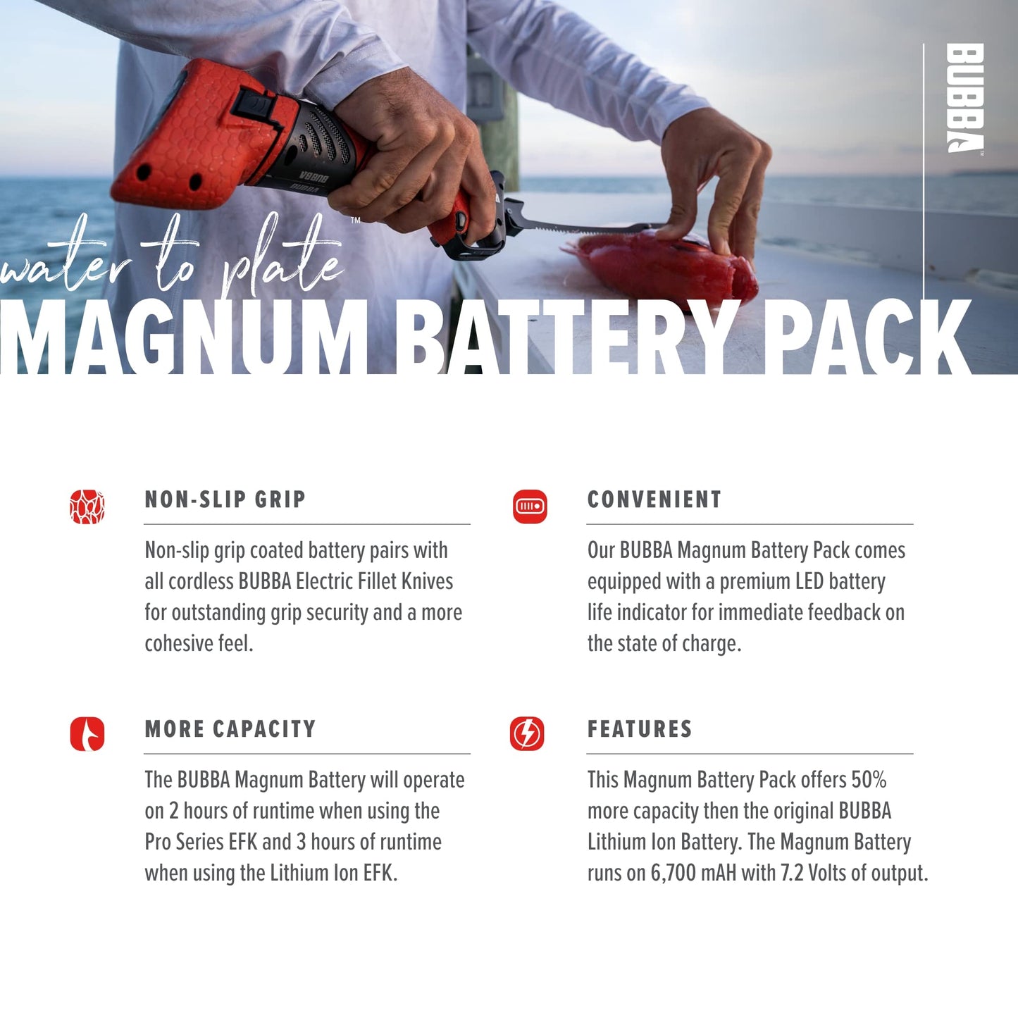 BUBBA Magnum Lithium Ion Pack - Additional or Replacement Battery for Electric Fillet Knife - 50% More Capacity