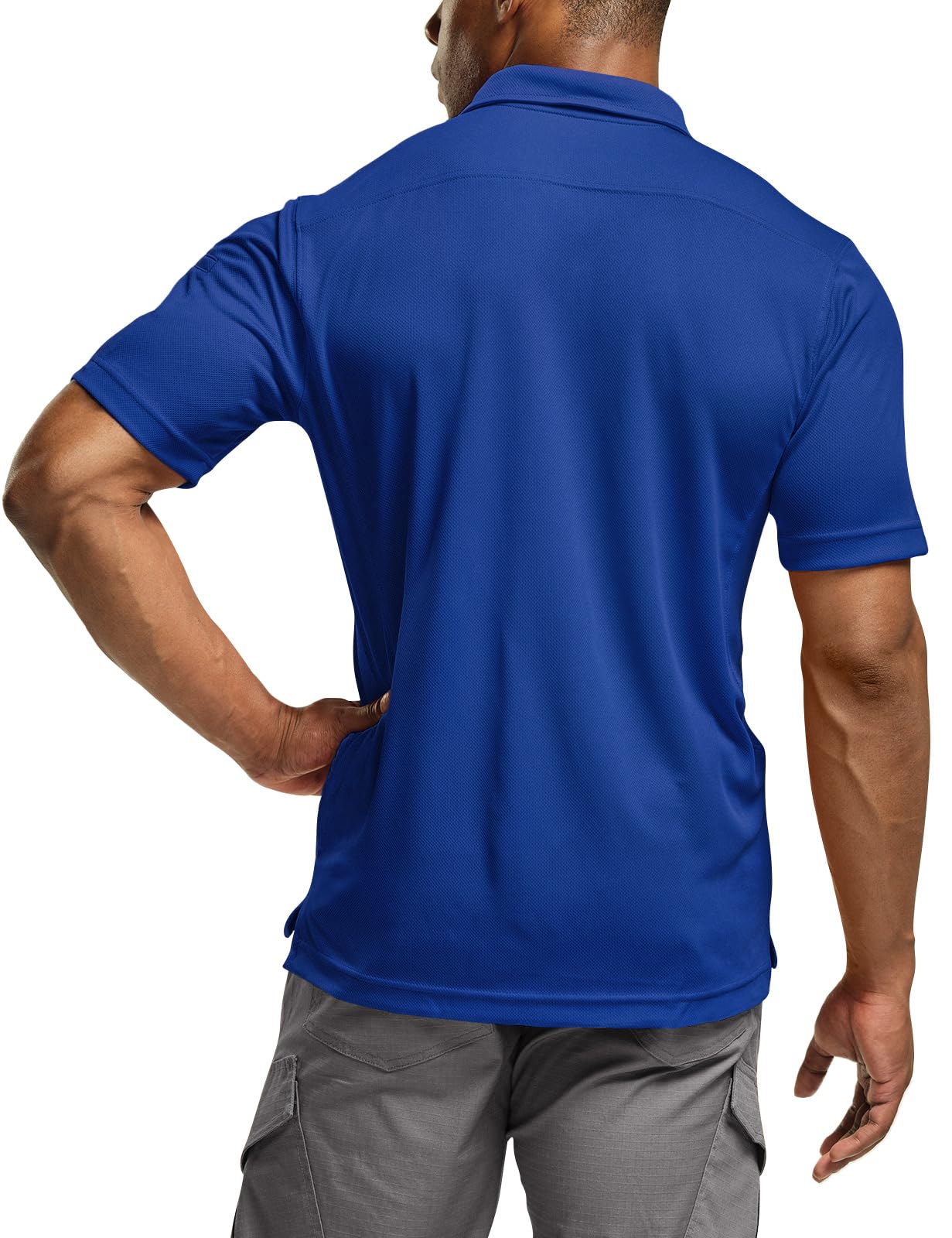 CQR Men's Quick Dry Tactical Polo Shirt, Lightweight Breathable Performance Polo, Short Sleeve UPF 50+ Outdoor Golf Shirt, Frost Essential Cobalt Blue, X-Small