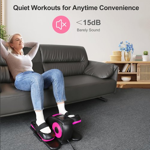 Under Desk Elliptical Machine, Mysuntown Ellipse Leg Exerciser for Seniors Fully Assembled, Quiet & Portable Electric Seated Pedal Exerciser, Fluorescent Pink and Black