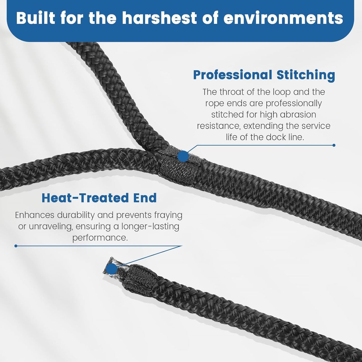 Premium Marine-Grade Dock Lines - Heavy-Duty 3/8" x 15' Double Braided Nylon Ropes with 12" Security Loops | 4 Pack