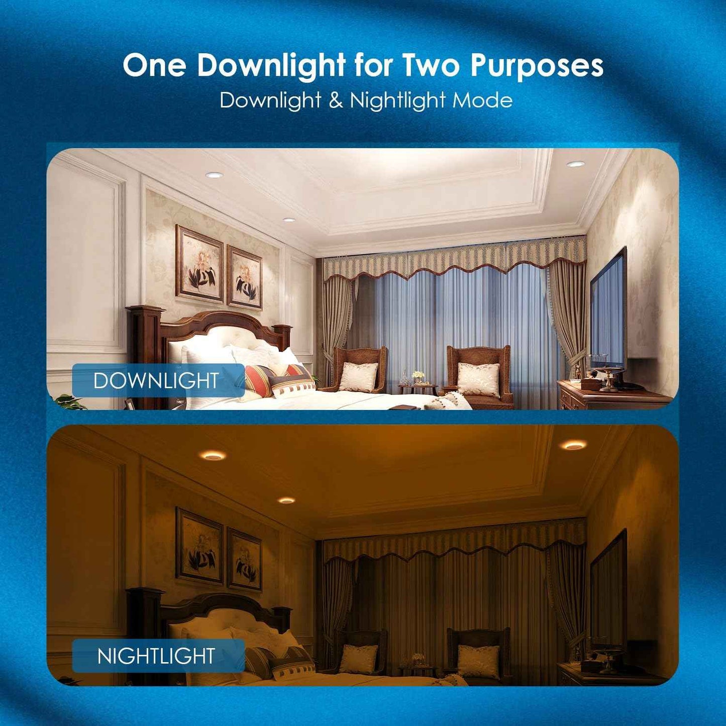 Jolux 5/6 Inch LED Recessed Lighting with Night Light,2700K/3000K/3500K/4000K/5000K Selectable Retrofit Downlight,12W=60W,800LM,Dimmable Can Lights, Damp Rated,Simple Installation,6-Pack