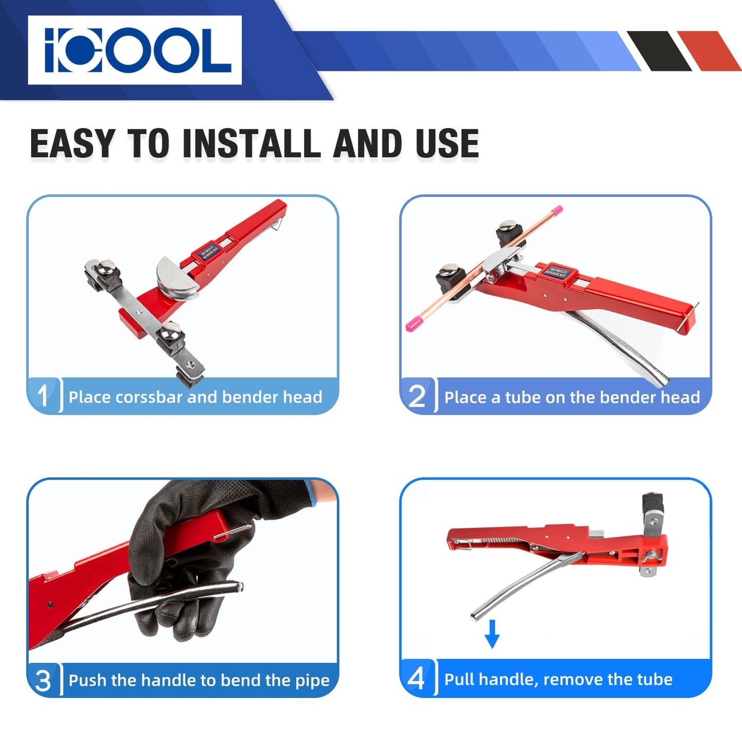 ICOOL Tubing Bender Kit Hand Tool 1/4 to 7/8 Inch for Soft Copper Aluminum HVAC Refrigeration System Maintenance, with Tube Cutter