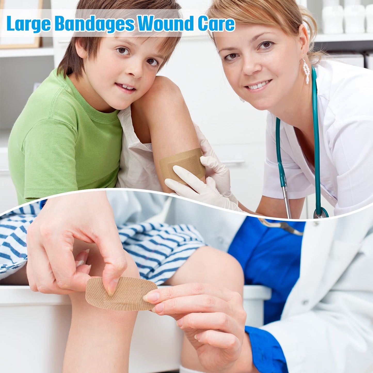 BBTO 200 Pcs Large Assorted Bandages 2 Styles Flexible Fabric Adhesive Bandages Bulk Wounds Care First Aid Supplies Fingertip Adults Wrap Skin 4 x 2'' and 3 x 2''