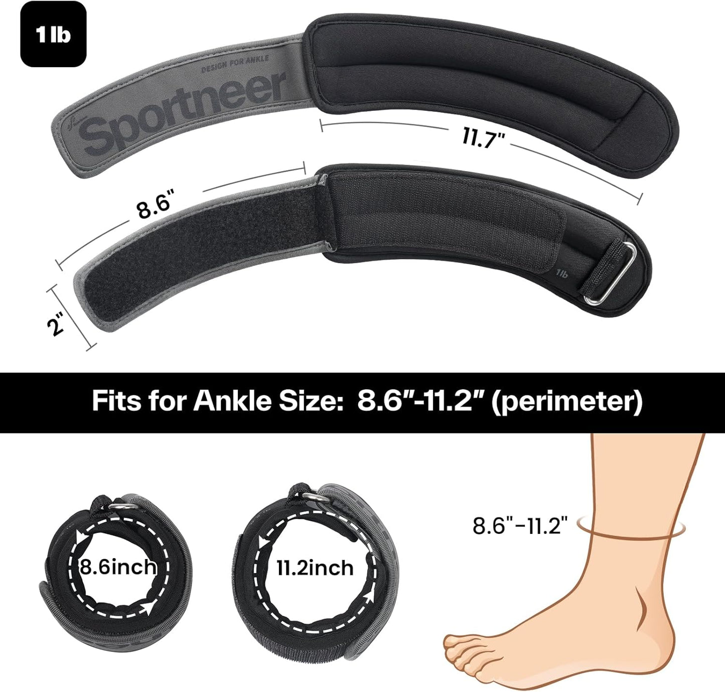 Sportneer Ankle Weights - Adjustable 0.5/1/2/3/5 LBS for Men, Women & Kids | Perfect for Fitness Workouts