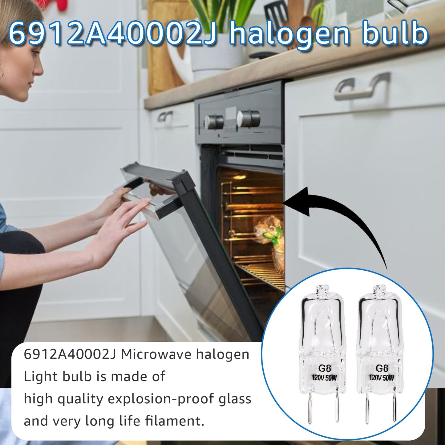 Norward for LG 6912A40002J Microwave Lamp Halogen Light Bulb Compatible with LG Kenmore LMV2031ST LMV2031BD 83543, 120V 50W G8 Microwave Light Bulb Replace 2025028 AH3610037 EA3610037 PS3610037, 2Pcs