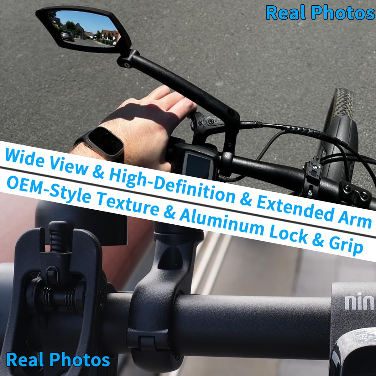 BriskMore Handlebar Bike Mirror - Crystal Clear HD Glass, 360° Adjustable&Foldable Mirror for Safe Riding, Wide Angle Rearview for E-Bikes, Mountain Bikes & Scooters,Bicycle Mirrors,1 PAIR