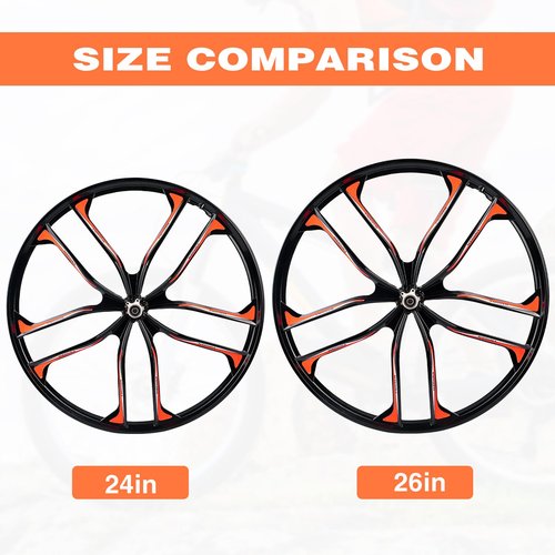 24 Inch Mountain Bike Wheelset, Lightweight Aluminum Alloy Disc Brake Wheels, 10 Spokes, 7-12 Speeds Threaded Freewheel, Universal Fit for 6 Bolts Disc Brake Mountain/Folding/Cruiser/BMX/Kids Bike