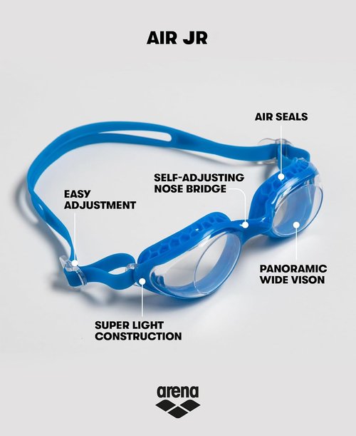 ARENA Junior Air Mirror Swim Goggles - Anti-Fog, Adjustable Strap for Kids Ages 6-12