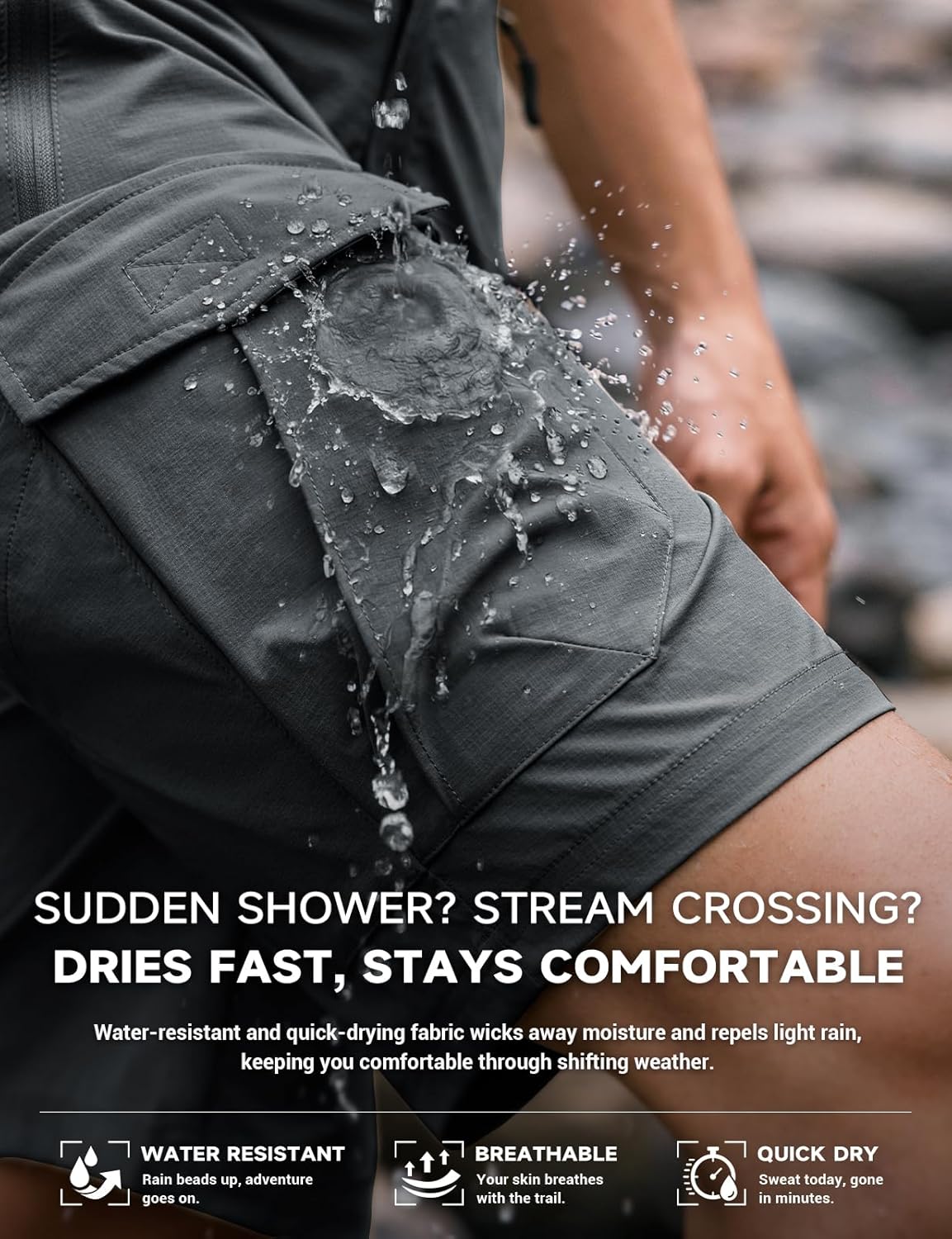 Moosehill Men's Hiking Shorts - Lightweight, Quick-Dry, Water-Resistant | 8-Pocket Design for Outdoor Adventures