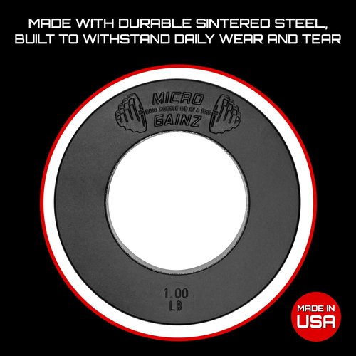 Micro Gainz Calibrated Fractional Weight Plate Set of 2 Plates, Choose Set (.25LB-1.25LB), Designed for Olympic Barbells for Strength Training & Micro Loading Bar Weights, Made in USA (1lb Black)