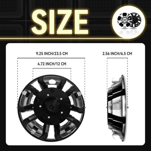 HANGKUNNEE Golf Cart SS Wheel Covers Hub Caps for EZGO Club Car Yamaha, 8 inch Golf Cart Hub Caps, Set of 4 Wheel Covers, Black and Silver
