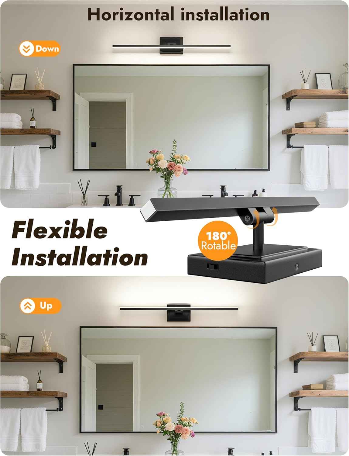 NIORSUN 24-Inch Dimmable LED Bathroom Vanity Light Fixture - Modern Black Over Mirror Lighting, 5CCT, ETL Certified