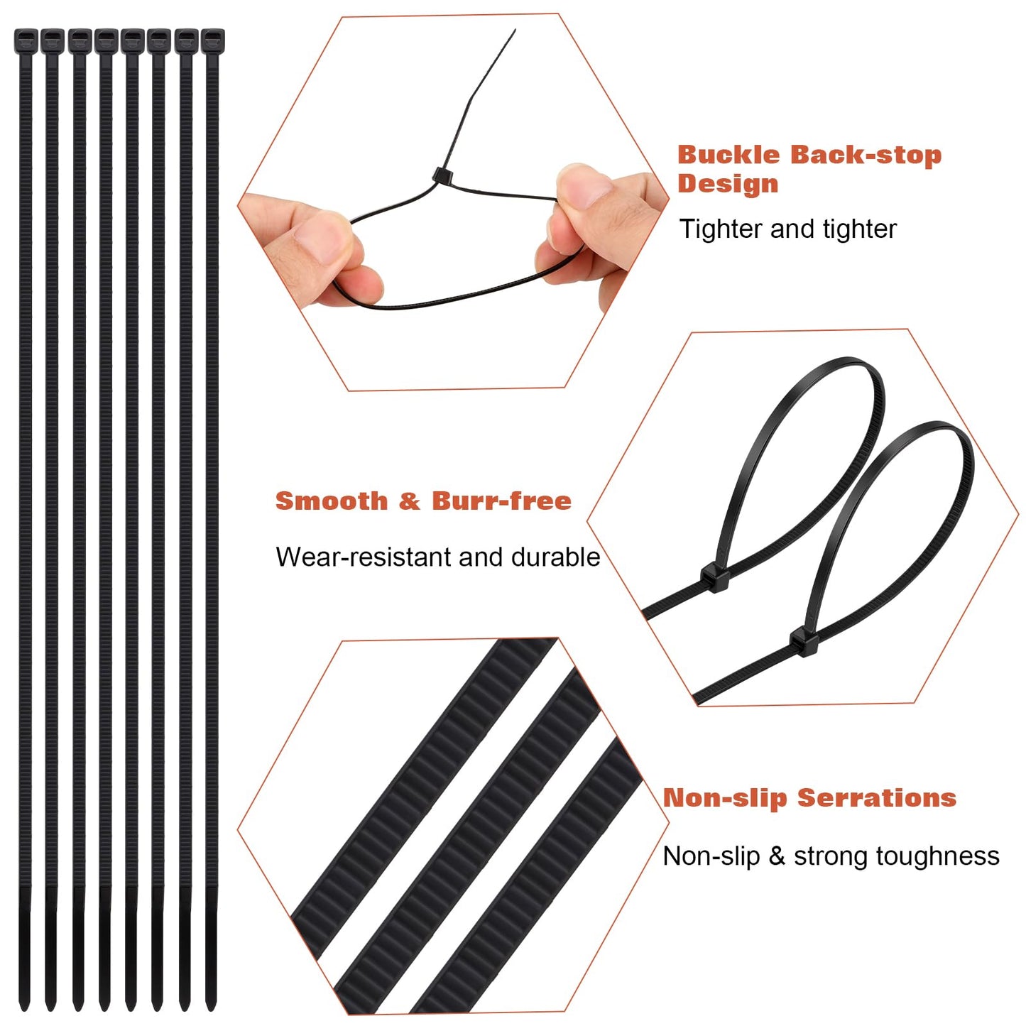 500 PCS Small Black Cable Zip Ties 10 inch, Thin Plastic Wire Zip Ties Strap for Chain Link Fence, Durable Zipties 45 LB for Machinery, Vehicles, Farms