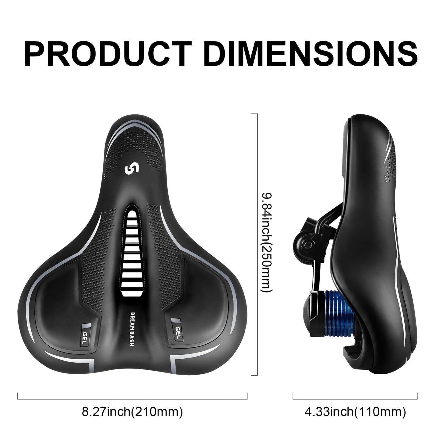 DREAMDASH Comfort Bike Saddle,Waterproof PU Bicycle Seat with Silicone Gel & Memory Foam Shock Absorbing,25x21cm Soft Bike Seat Replacement for Men Women,Mountain City Stationary Spin Bike