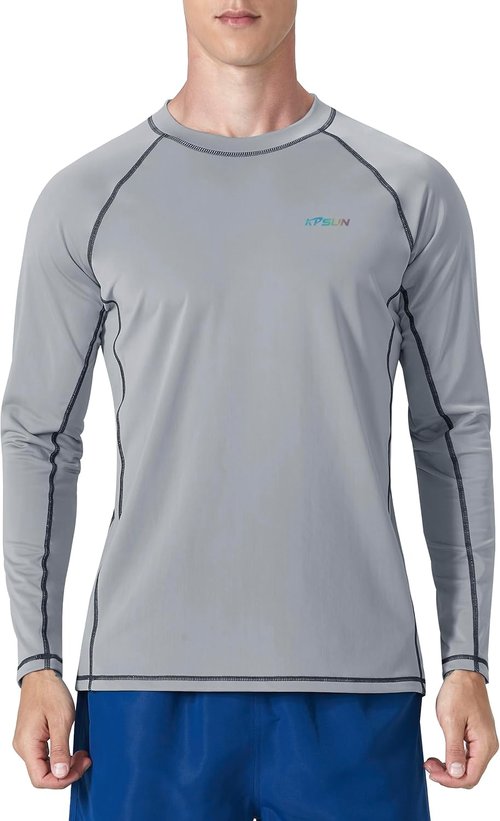 KPSUN Men's Swim Shirt - UPF 50+ Long Sleeve Rash Guard for UV Protection | Quick Dry Beach T-Shirt