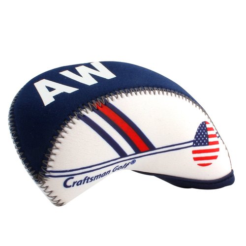 Craftsman Golf White & Blue US Flag Neoprene Golf Club Head Cover Wedge Iron Protective Headcover for Callaway, Ping, Taylormade, Cobra, Etc.