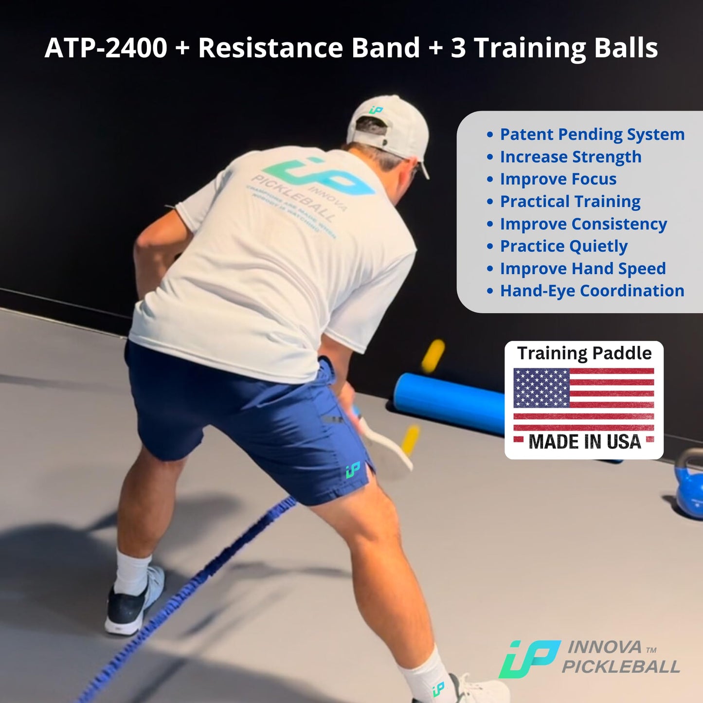 Innova Pickleball ATP-2400 Training Pickleball Practice Paddle with Resistance Band and Training Balls