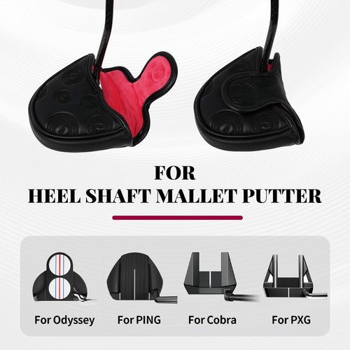 Golf Putter Cover Mallet Magnetic Closure Black/Red Swirl Heel-Shaft Putter Headcover
